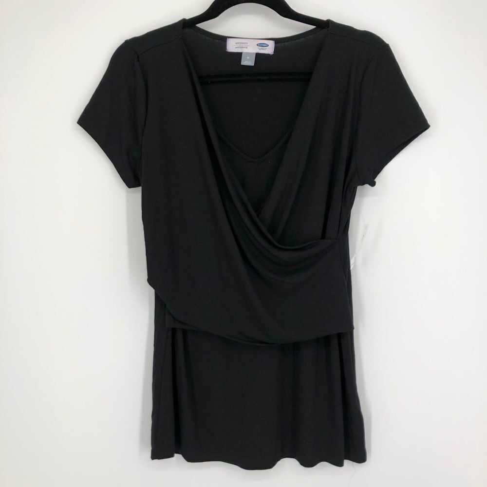 Old Navy Womens Maternity Nursing Shirt Size M Black Short‎ Sleeve Wrap New